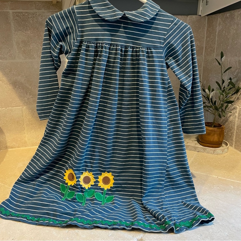 Bailey Boys Striped Blue Dress with Sunflower Design, Size 6x